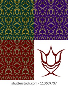 Set of seamless patterns. Three versions of different color. The pattern element on a white background is separately located.