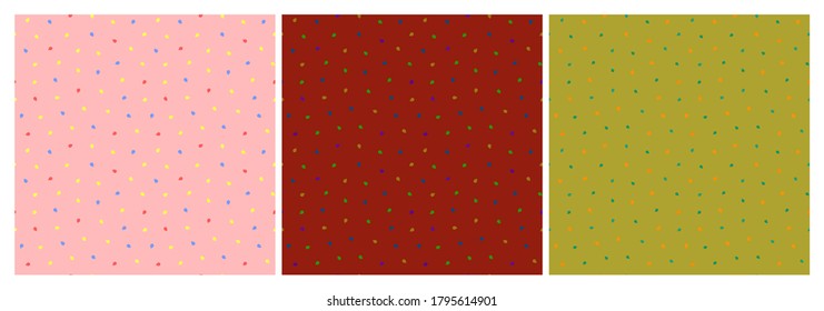 Set of seamless patterns with tiny berries. Repeat abstract speckled patterns. Vector illustration.