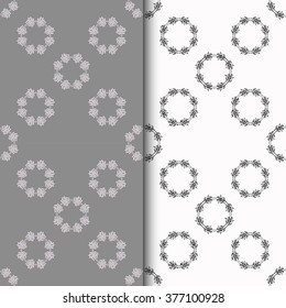 Set of seamless patterns with two circular floral print