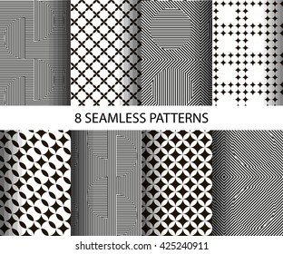 Set of seamless patterns. Universal different monochrome geometric ornaments. The best texture for wallpaper, pattern fills, web page background,surface textures. eps10 vector