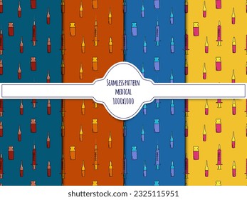 A set of seamless patterns of vaccine and syringe pixels 1000x1000. Vector graphic EPS 10