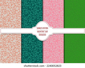 A set of seamless patterns for Valentine s Day measuring 1000 by 1000 pixels with hearts. Vector graphics
