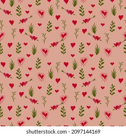 A set of seamless patterns for Valentine's Day measuring 1000 by 1000 pixels with hearts and plants. Vector graphics
