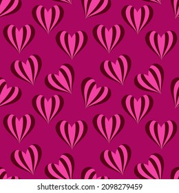 Un conjunto de patrones sin fisuras para el Día de San Valentín que miden 1000 por 1000 píxeles con corazones, colores rosados y rojos. Gráficos vectoriales