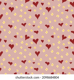 A set of seamless patterns for Valentine's Day measuring 1000 by 1000 pixels with hearts and flowers. Vector graphics