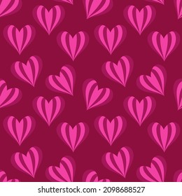 Un conjunto de patrones sin fisuras para el Día de San Valentín que miden 1000 por 1000 píxeles con corazones, colores rosados y rojos. Gráficos vectoriales