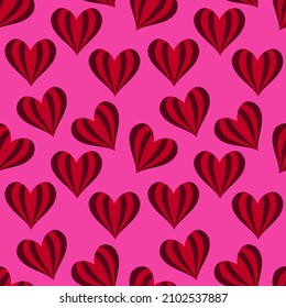 A set of seamless patterns for Valentine's Day measuring 1000 by 1000 pixels with hearts, pink and red colors. Vector graphics