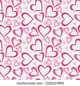 A set of seamless patterns for Valentine's Day measuring 1000 by 1000 pixels with hearts, pink and red colors. Vector graphics