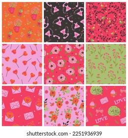 Set of seamless patterns for valentine's day. Vector graphics.	