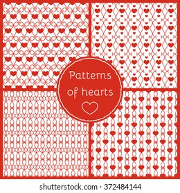 Set of seamless patterns for Valentine's day. Romantic backgrounds, patterns of hearts. 