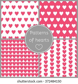 Set of seamless patterns for Valentine's day. Romantic backgrounds, patterns of hearts. 
