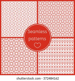 Set of seamless patterns for Valentine's day. Romantic backgrounds, patterns of hearts. 