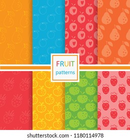 Set of  seamless patterns with varioty fruits- apples, pears, strawberries and plums
