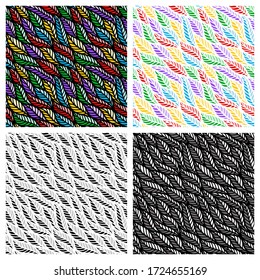 Set of seamless patterns with wave of leaves. Colorful, monochrome and black and white colors. Endlessly repeating texture for web backgrounds, wallpapers, fabrics, wrapping paper, textiles or tiles.