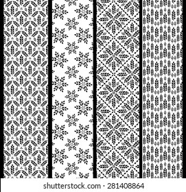 Set of seamless patterns with wheat. Black and white agricultural background about harvest and grain. Collection of summer wallpapers. Patterns located under clipping masks