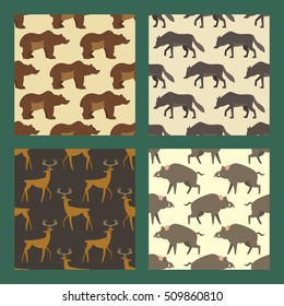 Set of seamless patterns with wild european animals.