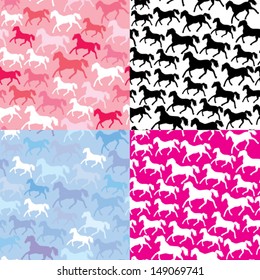 Set of seamless patterns with wild horses