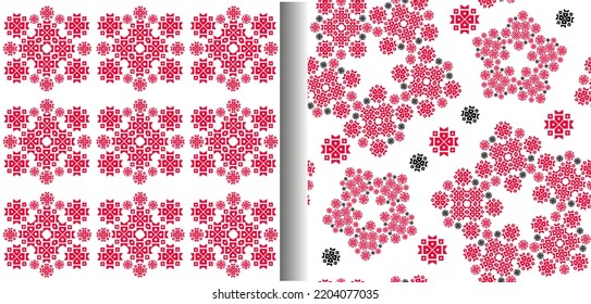 A set of seamless patterns.Cross-embroidered ornament of the national pattern . Red and black. Traditional Ukrainian folk embroidery. For wallpaper, wrapping paper, web page background,  fabric.