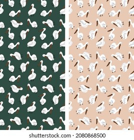 Set of seamless patterns.Cute birds for textile and packaging design