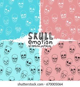 Set of  seamless patterns.Painted skull. This skull will convey any emotions.Sweet and brutal at the same time.