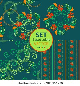 Set of seamless patterns.Vegetable stylized ornament.