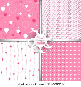  Set of seamless pink heart pattern. 