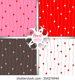 Set of seamless pink red brown heart pattern. 