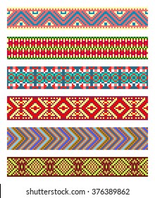  Set of seamless pixel borders. The scheme for an embroidery