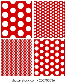 Set of seamless Polka dot background. Repeat white polka dots pattern on red background, easily edited. abstract vector art image illustration