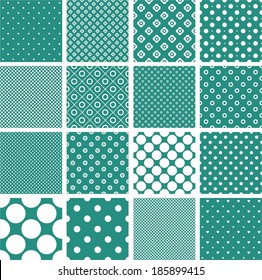 set of seamless polka dot geometric patterns in retro colours