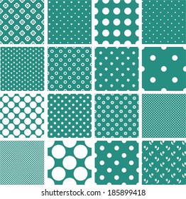 set of seamless polka dot geometric patterns in retro colours
