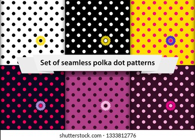 Set of seamless polka dot patterns - Vector background.