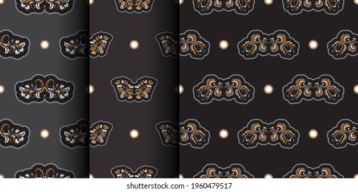 Set of Seamless presentable pattern with flowers and monograms in Simple style. Good for clothing and textiles. Vector 