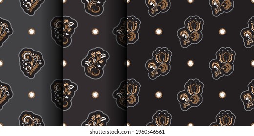 Set of Seamless presentable pattern with flowers and monograms in Simple style. Good for backgrounds, prints, apparel and textiles. Vector 
