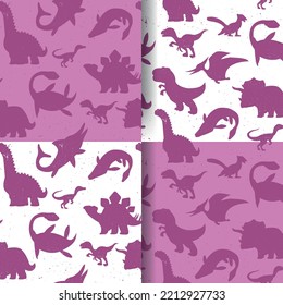 A set of seamless prints with a bright contrasting vector pattern,  dinosaur on a white and pink background with a grunge effect, a print for textiles