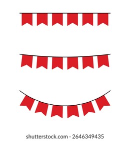 Set of seamless red party bunting border. birthday party decoration. Flat design illustration.