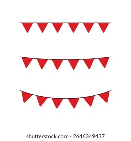 Set of seamless red party bunting border. birthday party decoration. Flat design illustration.