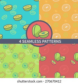 Set seamless retro pattern of topical fruit. The design of the kiwi and motives kiwi packaging, textiles, paper. Vector illustration