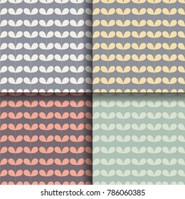 Set of seamless retro patterns. Floral stylish background. Vector repeating texture with stylized leaves. Simple decoration art. Graphic ornament. Ideal for textile