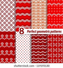 A set of seamless retro Zig zag and patterns with dots.