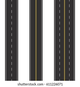 Set of Seamless Road Marking on a White Isolated Background. Top View. Straight Highway Infographic Templates. Vector EPS 10
