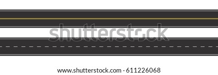 Set of Seamless Road Marking on a White Isolated Background. Top View. Straight Highway Infographic Templates. Vector EPS 10