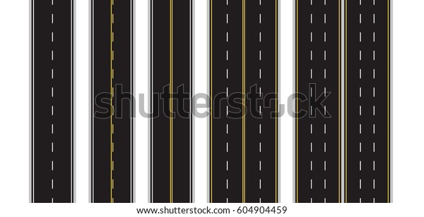Set\
of Seamless Road Marking on a White Isolated Background. Top View.\
Straight Highway Infographic Templates. Vector EPS\
10
