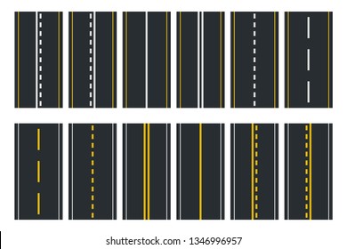 Set of Seamless Road Types. Highway Top View. Vector Illustration
