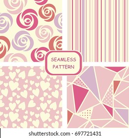 Set of seamless romantic patterns. Vector