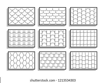 Set of seamless roof tiles textures. Black and white graphic patterns of architectural materials - Shutterstock ID 1213534303