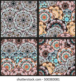 Set of seamless round ornament pattern for printing on fabric or paper. Hand drawn background collection. Elements for your design.
