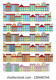 set of seamless rows of color buildings