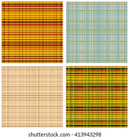 Set of seamless Scottish designs.Intersecting lines of different colors.Bright and neutral vector patterns for textiles,fabrics, wrapping paper,web site.
