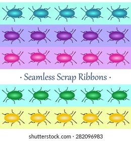 Set of Seamless Scrap Ribbons with Beetles